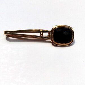 Vintage Tie Bar Clip Slide Gold Tone Black Sparkle Dapper